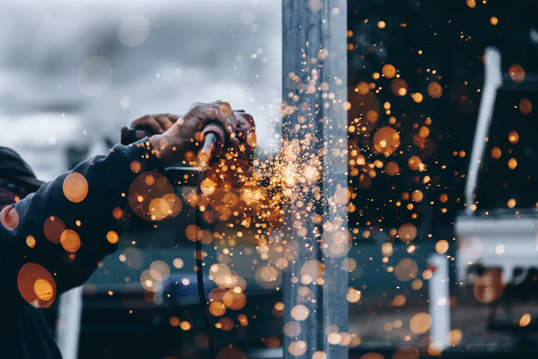Industrial welding sparks